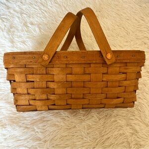 Longaberger Gathering Basket Signed LD1991 Double Swing Handles Maple 12W 5.5D
